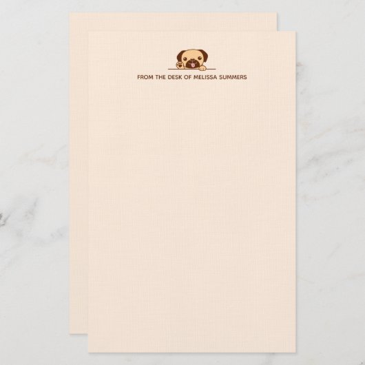 Cheerful Pug Dog Peking boven Custom Text Beige Briefpapier (Voorkant / Achterkant)