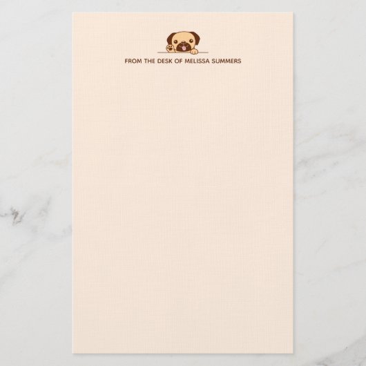Cheerful Pug Dog Peking boven Custom Text Beige Briefpapier (Voorkant)