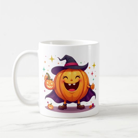 Cheerful Pumpkin Witch Mug with Halloween Fun Koffiemok (Links)