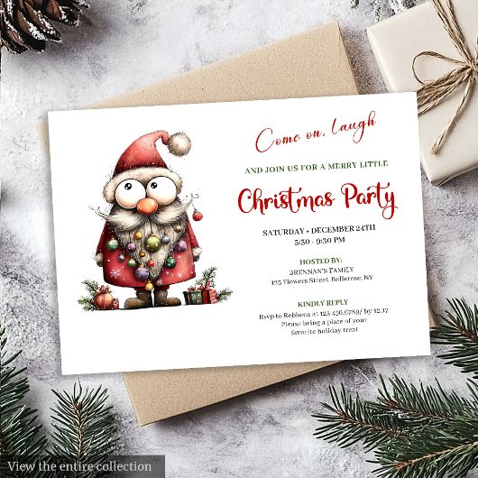 Cheerful Quirky Santa Modern Christmas Party Card Kaart