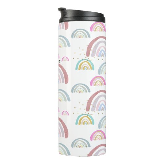 Cheerful Rainbow-patroon | Monogram Tumbler Thermosbeker (Geroteerd rechts)