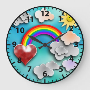 Cheerful Rainbow Sky Summer Kinder Wall Clock Grote Klok
