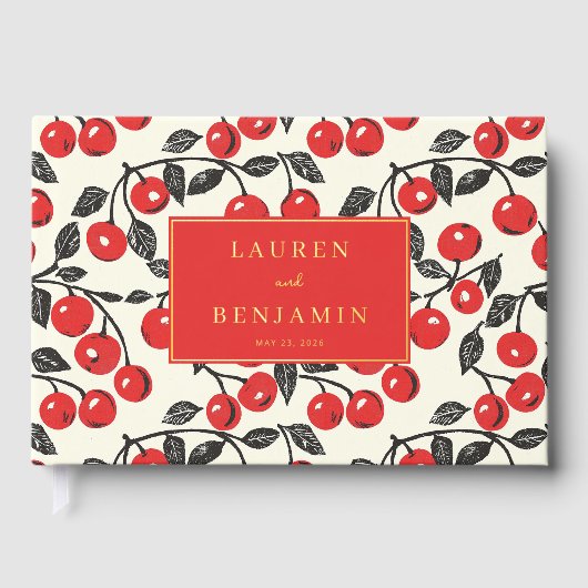 Cheerful Red Cherry Botanical Illustration Gastenboek (Voorkant)