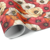 Cheerful Red Floral Poppy Tapestry Cadeaupapier (Rol Hoek)