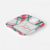 Cheerful Red Green Pink Christmas Plaid Papieren Bordje (Gebogen)