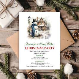 Cheerful red green winter scene party invite kaart