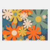 Cheerful Retro 60s 70s Flowers Floral Pattern Inpakpapier Vel (Voorkant)