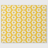 Cheerful Retro Daisies White en Mustard Yellow Cadeaupapier (Vlak)