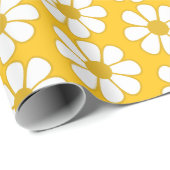 Cheerful Retro Daisies White en Mustard Yellow Cadeaupapier (Rol Hoek)