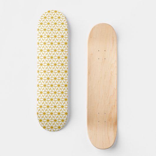 Cheerful Retro Daisies White en Mustard Yellow Persoonlijk Skateboard (Voorkant)