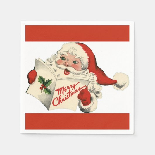 Cheerful Retro Santa Red Paper Napkin Servet (Voorkant)