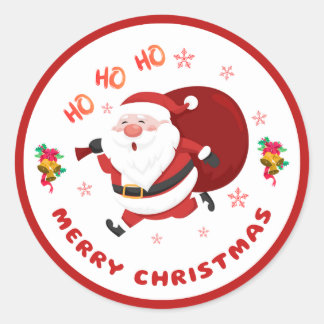 Cheerful Running Santa Merry Christmas Round Stick Ronde Sticker