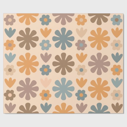 Cheerful Rustic Retro Scandinavian Floral Pattern Cadeaupapier (Vlak)