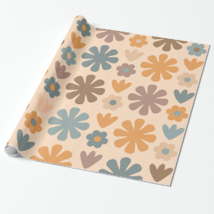 Cheerful Rustic Retro Scandinavian Floral Pattern Cadeaupapier