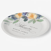 Cheerful Rustic Yellow Blue Floral Vrijgezellenfee Papieren Bordje (Gekanteld)