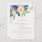 Cheerful Rustic Yellow Blue Floral Wedding Invite Bedankkaart (Voorkant)