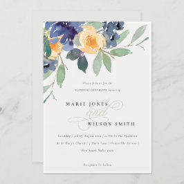 Cheerful Rustic Yellow Blue Floral Wedding Invite Bedankkaart