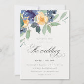 Cheerful Rustic Yellow Blue Floral Wedding Invite Bedankkaart (Voorkant)