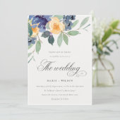 Cheerful Rustic Yellow Blue Floral Wedding Invite Bedankkaart (Staand voorkant)