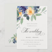Cheerful Rustic Yellow Blue Floral Wedding Invite Bedankkaart (Voorkant / Achterkant)