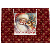 Cheerful Santa and Red Nose Rudolph Christmas Bag Groot Cadeauzakje (Achterkant)