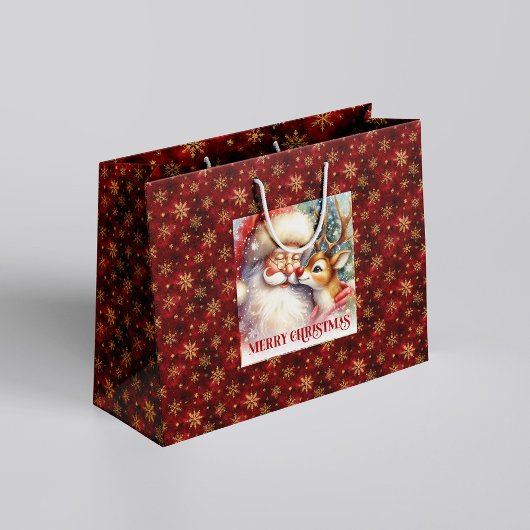 Cheerful Santa and Red Nose Rudolph Christmas Bag Groot Cadeauzakje