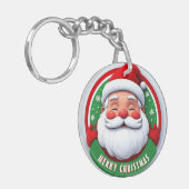 Cheerful Santa Claus Cartoon Portrait Sleutelhanger (Voorkant Links)