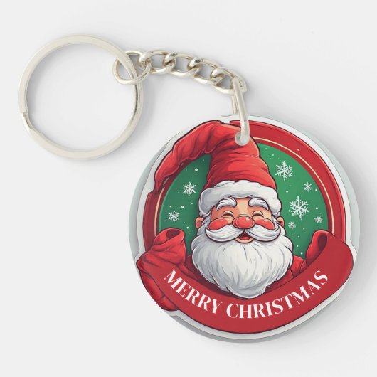 Cheerful Santa Claus Cartoon Portrait Sleutelhanger (Voorkant)