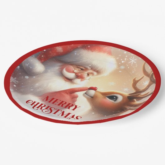 Cheerful Santa Claus Rudolph Christmas Plates Papieren Bordje (Gekanteld)