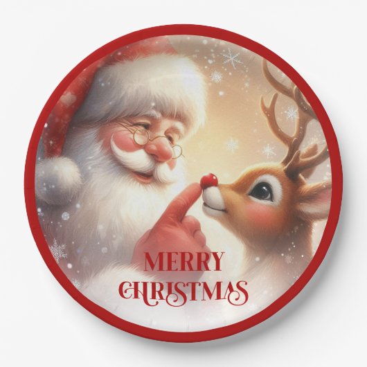 Cheerful Santa Claus Rudolph Christmas Plates Papieren Bordje (Voorkant)