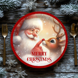 Cheerful Santa Claus Rudolph Christmas Plates Papieren Bordje