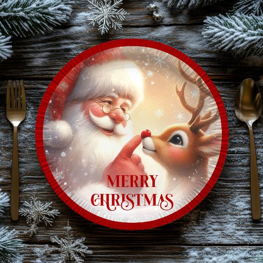 Cheerful Santa Claus Rudolph Christmas Plates Papieren Bordje