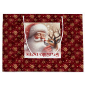 Cheerful Santa Claus Rudolph Holiday Gift Bag Groot Cadeauzakje (Voorkant)