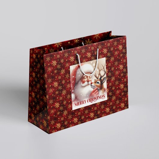 Cheerful Santa Claus Rudolph Holiday Gift Bag Groot Cadeauzakje