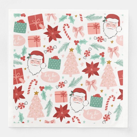 Cheerful Santa Face | Kerst-papierdiner Servet (Voorkant)