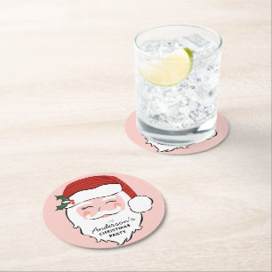 Cheerful Santa Face   Kerstfeest Ronde Kartonnen Onderzetter