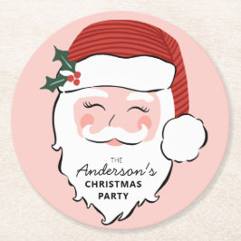 Cheerful Santa Face | Kerstfeest Ronde Kartonnen Onderzetter
