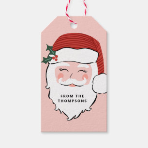 Cheerful Santa Face Roze en rode kerst Cadeaulabel