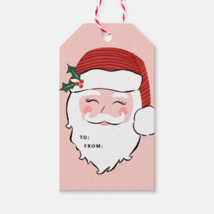Cheerful Santa Face Roze en rode kerstcadeautjes Cadeaulabel