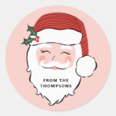 Cheerful Santa Face | Roze en rode kerstcadeautjes Ronde Sticker (Voorkant)