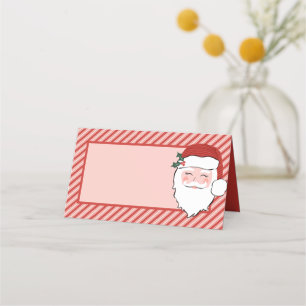 Cheerful Santa Face   Roze en rode streep Plaatskaartje