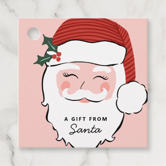 Cheerful Santa Face | Roze en rood | Van Santa Bedankjes Labels (Voorkant)