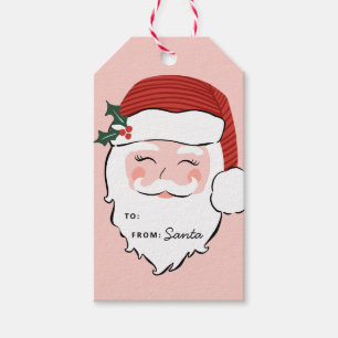 Cheerful Santa Face Roze en rood Van Santa Cadeaulabel