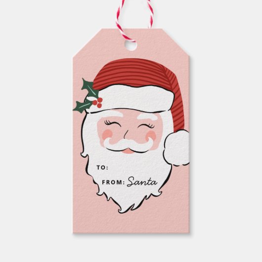 Cheerful Santa Face | Roze en rood | Van Santa Cadeaulabel (Voorkant)
