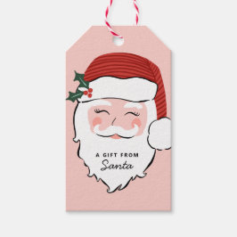 Cheerful Santa Face | Roze en rood | Van Santa Gi Cadeaulabel