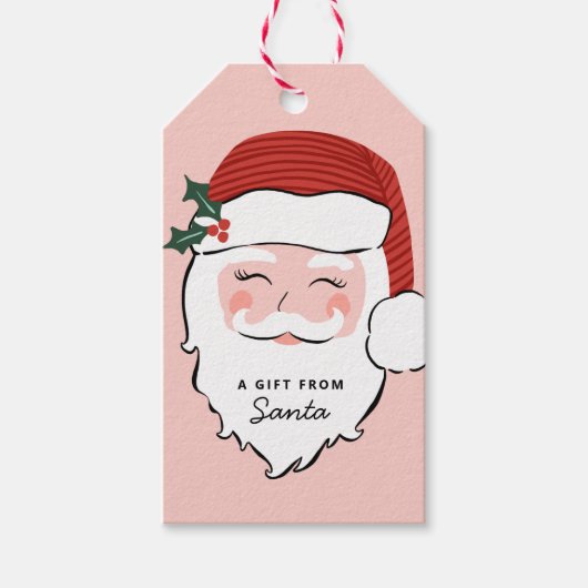 Cheerful Santa Face | Roze en rood | Van Santa Gi Cadeaulabel (Voorkant)