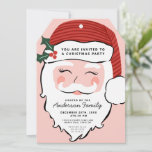 Cheerful Santa Face | Roze en rood | Van Santa Kaart<br><div class="desc">Deze kerstfeestelijke uitnodiging is perfect voor uw volgende feestdag en biedt een vrolijk kerstmangezicht op een roze achtergrond met tekst die luidt: "U bent uitgenodigd voor een kerstfeest" in zwarte letters op het pet van de kerstman. Alle partijdetails zijn vermeld op de baard van de Kerstman. De achterkant heeft roze...</div>