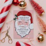 Cheerful Santa Face | Roze en rood | Van Santa Kaart<br><div class="desc">Deze kerstfeestelijke uitnodiging is perfect voor uw volgende feestdag en biedt een vrolijk kerstmangezicht op een roze achtergrond met tekst die luidt: "U bent uitgenodigd voor een kerstfeest" in zwarte letters op het pet van de kerstman. Alle partijdetails zijn vermeld op de baard van de Kerstman. De achterkant heeft roze...</div>