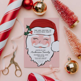 Cheerful Santa Face | Roze en rood | Van Santa Kaart