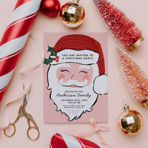 Cheerful Santa Face   Roze en rood   Van Santa Kaart